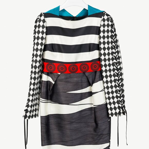 Aquilano Rimondi SS/13 Runway White & Black Multi-Pattern Silk Dress - Picture 2 of 14